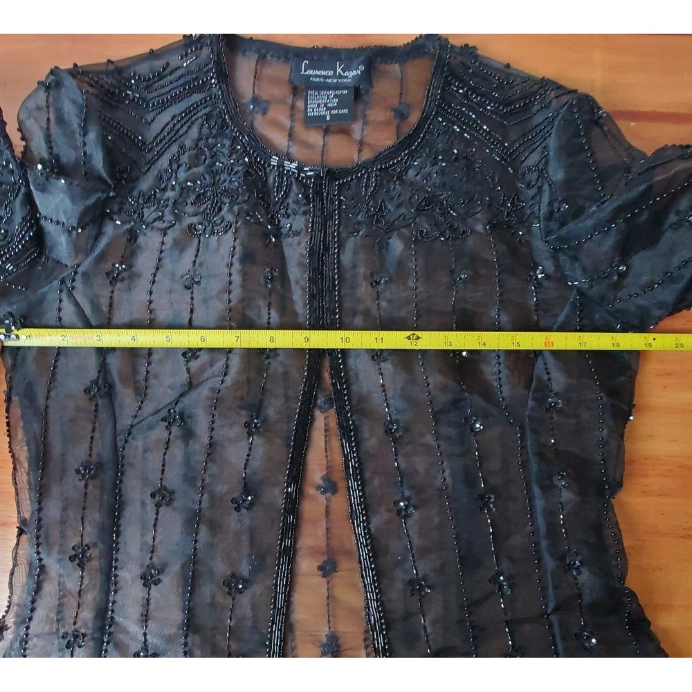 FLAWED Vintage Black Laurence Kazar Paris New York Sheer Beaded Jacket Small - Picture 10 of 12